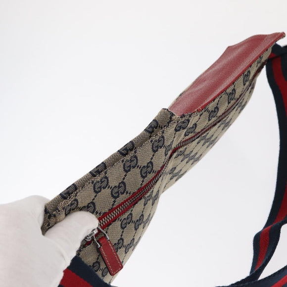 GUCCI GG Canvas Sherry Line Waist bag Red Navy 28566 Auth 155397