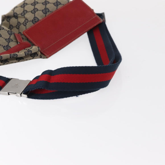 GUCCI GG Canvas Sherry Line Waist bag Red Navy 28566 Auth 155397