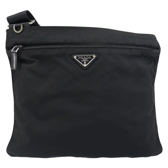 PRADA Shoulder Bag Nylon Black Silver Auth 155398