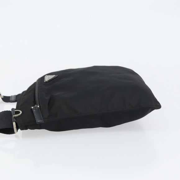 PRADA Shoulder Bag Nylon Black Silver Auth 155398