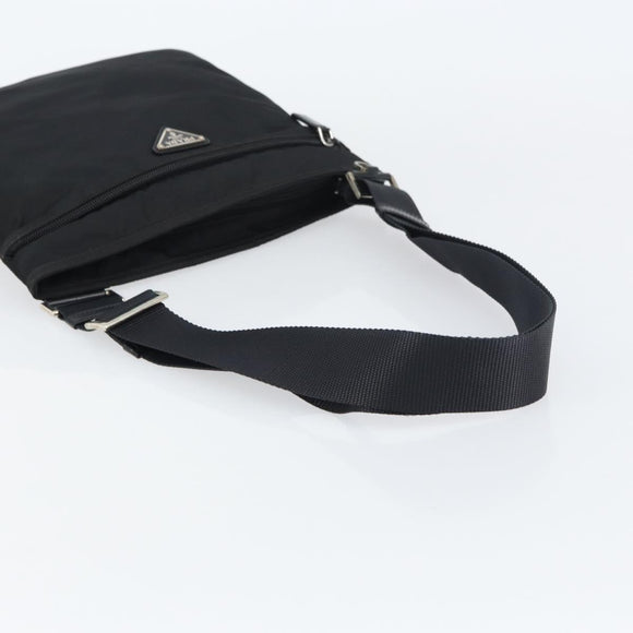 PRADA Shoulder Bag Nylon Black Silver Auth 155398