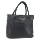 PRADA Hand Bag Leather Black Gold Auth 155399-1