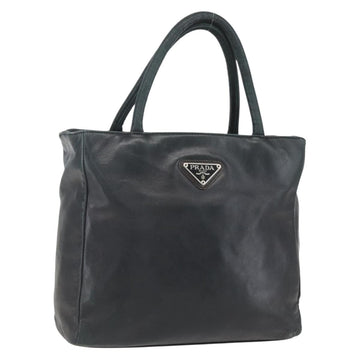 PRADA Hand Bag Leather Black Gold Auth 155399