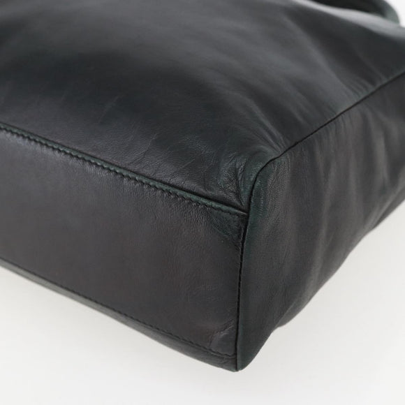 PRADA Hand Bag Leather Black Gold Auth 155399