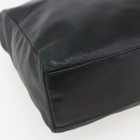 PRADA Hand Bag Leather Black Gold Auth 155399