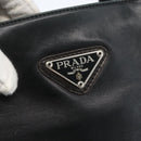 PRADA Hand Bag Leather Black Gold Auth 155399-14