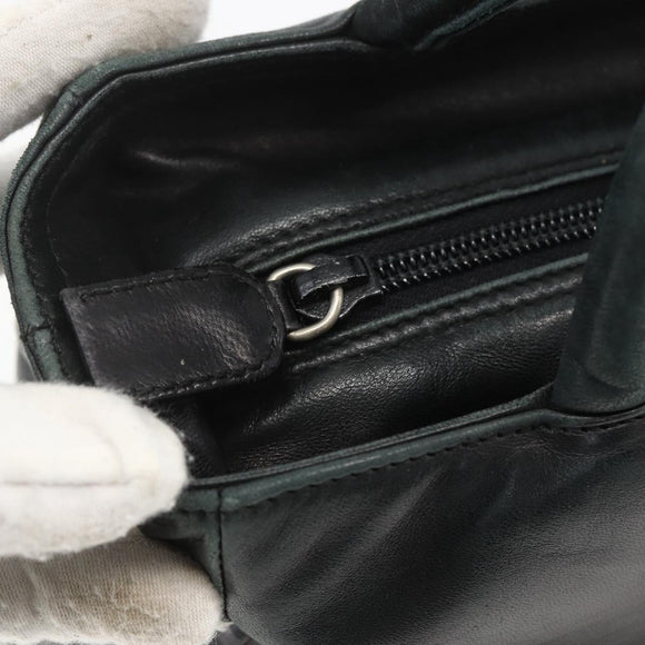 PRADA Hand Bag Leather Black Gold Auth 155399