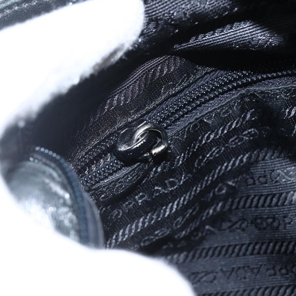 PRADA Hand Bag Leather Black Gold Auth 155399