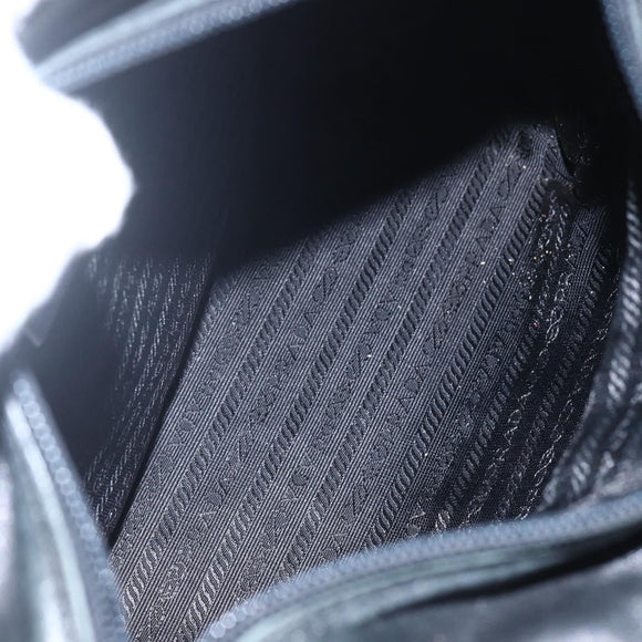 PRADA Hand Bag Leather Black Gold Auth 155399