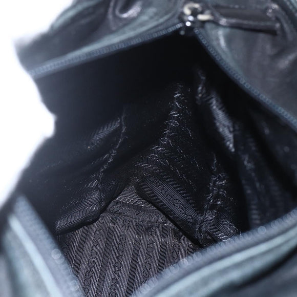 PRADA Hand Bag Leather Black Gold Auth 155399