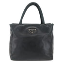 PRADA Hand Bag Leather Black Gold Auth 155399-2