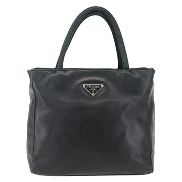 PRADA Hand Bag Leather Black Gold Auth 155399 - 0