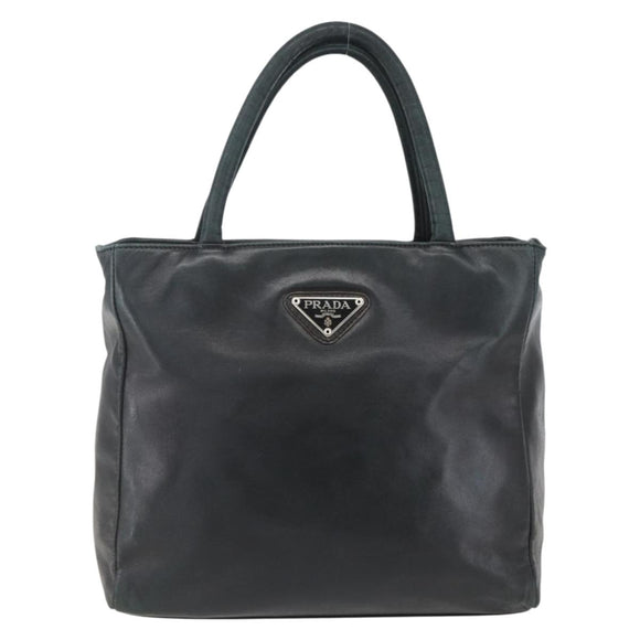 PRADA Hand Bag Leather Black Gold Auth 155399