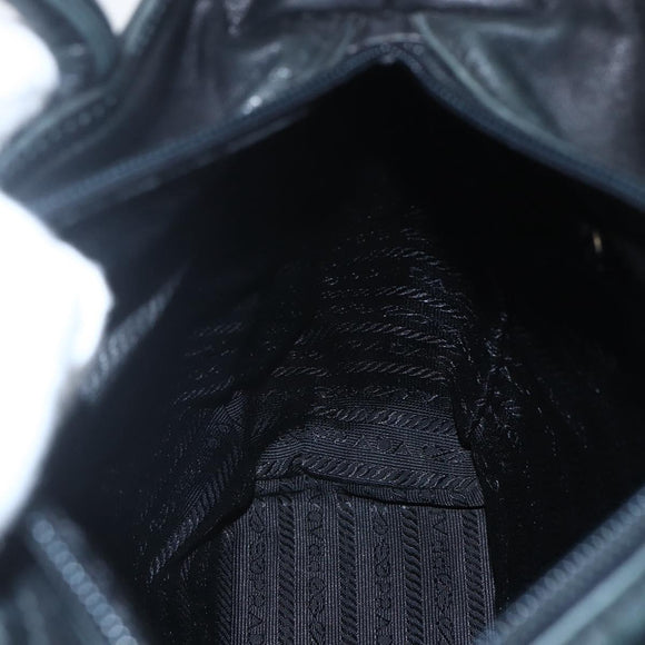 PRADA Hand Bag Leather Black Gold Auth 155399