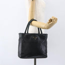 PRADA Hand Bag Leather Black Gold Auth 155399-23