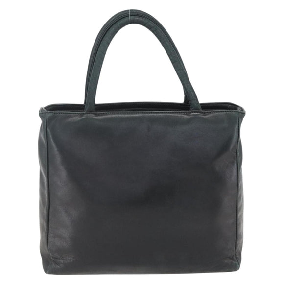 PRADA Hand Bag Leather Black Gold Auth 155399