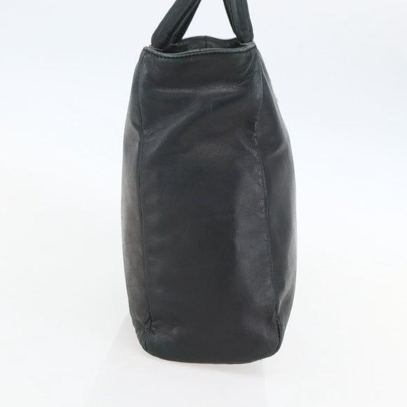 PRADA Hand Bag Leather Black Gold Auth 155399