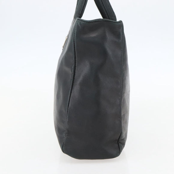 PRADA Hand Bag Leather Black Gold Auth 155399
