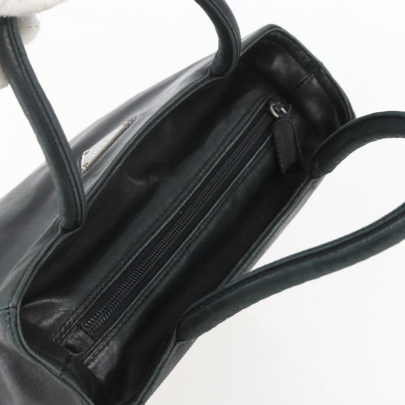 PRADA Hand Bag Leather Black Gold Auth 155399