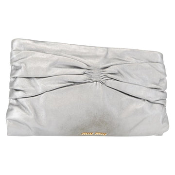 Miu Miu Clutch Bag Leather Silver Gold Auth 155407