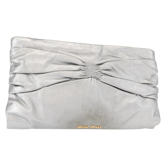 Miu Miu Clutch Bag Leather Silver Gold Auth 155407