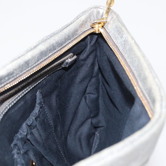 Miu Miu Clutch Bag Leather Silver Gold Auth 155407