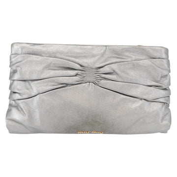 Miu Miu Clutch Bag Leather Silver Gold Auth 155407 - 0