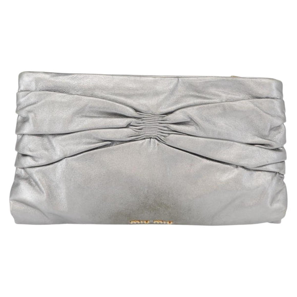 Miu Miu Clutch Bag Leather Silver Gold Auth 155407