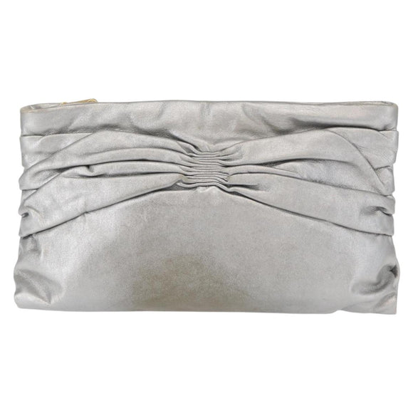 Miu Miu Clutch Bag Leather Silver Gold Auth 155407