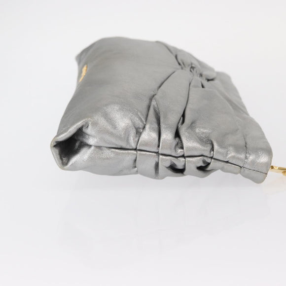Miu Miu Clutch Bag Leather Silver Gold Auth 155407
