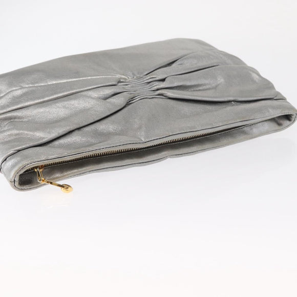 Miu Miu Clutch Bag Leather Silver Gold Auth 155407