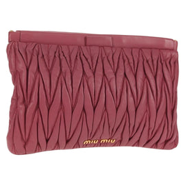 Miu Miu Matelasse Clutch Bag Leather Pink Gold Auth 155408V