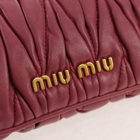 Miu Miu Matelasse Clutch Bag Leather Pink Gold Auth 155408V