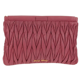 Miu Miu Matelasse Clutch Bag Leather Pink Gold Auth 155408V - 0