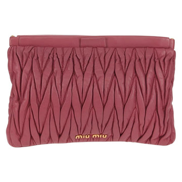 Miu Miu Matelasse Clutch Bag Leather Pink Gold Auth 155408V - 0