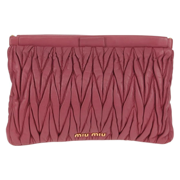 Miu Miu Matelasse Clutch Bag Leather Pink Gold Auth 155408V