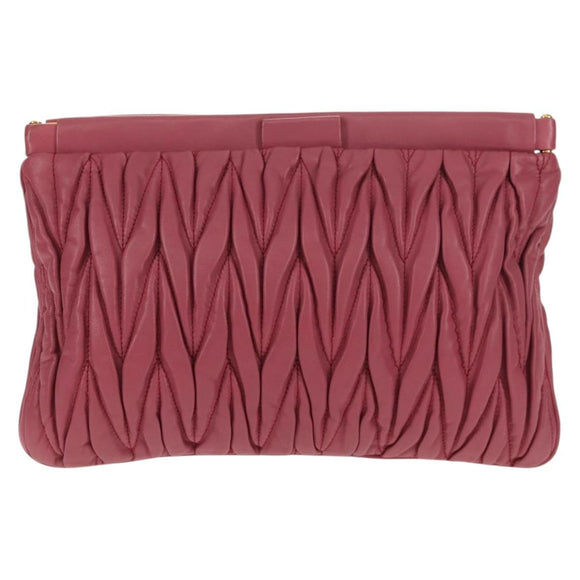 Miu Miu Matelasse Clutch Bag Leather Pink Gold Auth 155408V