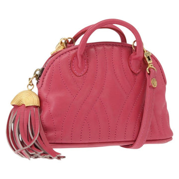 FENDI Shoulder Pouch Leather 2way Pink Gold Auth 155409