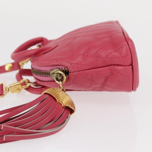 FENDI Shoulder Pouch Leather 2way Pink Gold Auth 155409