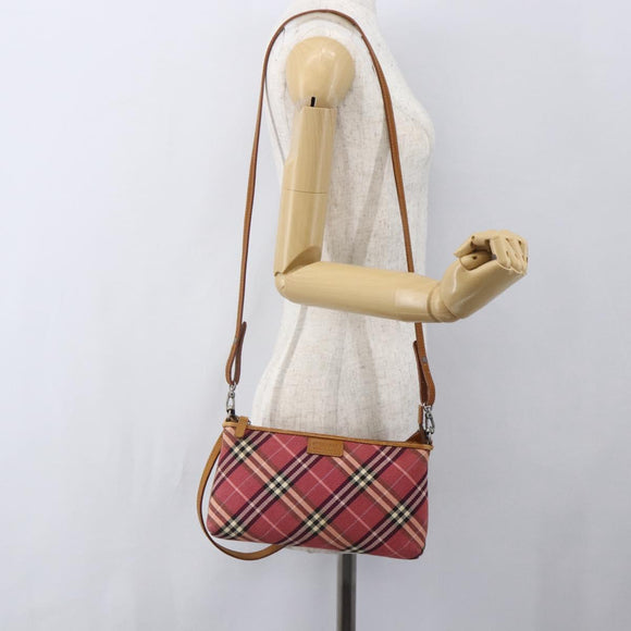 BURBERRY Nova Check Blue Label Shoulder Pouch Canvas 2way Beige Auth 155413