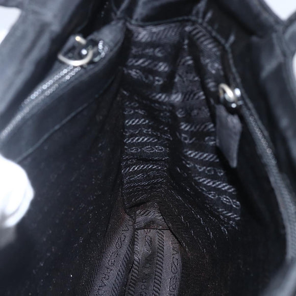 PRADA Hand Bag Nylon Black Silver Auth 155414