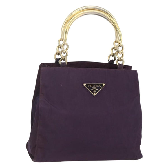 PRADA Hand Bag Nylon Metal Purple Gold Auth 155415