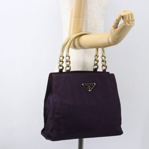 PRADA Hand Bag Nylon Metal Purple Gold Auth 155415
