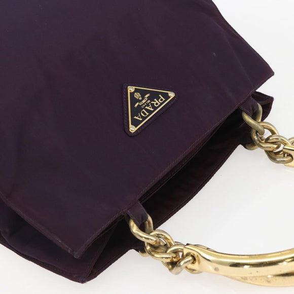 PRADA Hand Bag Nylon Metal Purple Gold Auth 155415