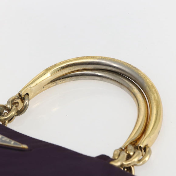 PRADA Hand Bag Nylon Metal Purple Gold Auth 155415