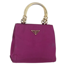 PRADA Hand Bag Nylon Metal Purple Gold Auth 155416