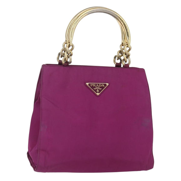 PRADA Hand Bag Nylon Metal Purple Gold Auth 155416