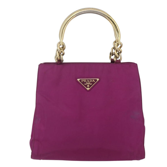PRADA Hand Bag Nylon Metal Purple Gold Auth 155416