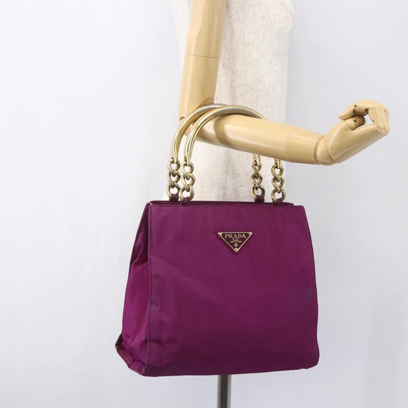 PRADA Hand Bag Nylon Metal Purple Gold Auth 155416