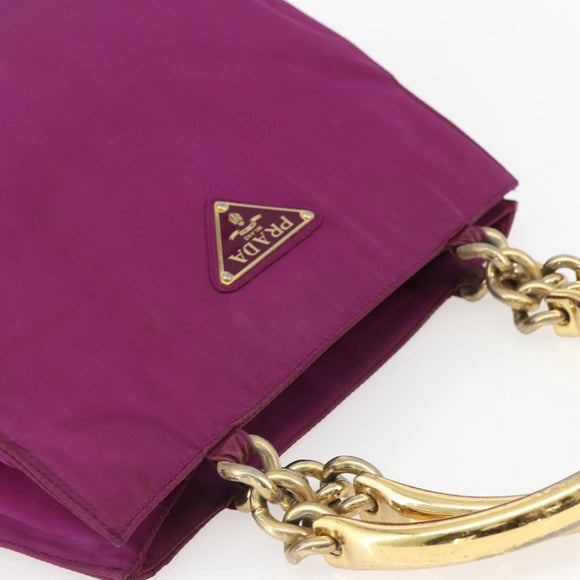 PRADA Hand Bag Nylon Metal Purple Gold Auth 155416